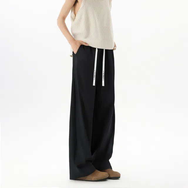 图兰朵 夏季美式冰丝薄款透气速干腰部高街扎染潮流宽松百搭直筒卫裤舒适松紧带系绳时尚运动极简风抽绳休闲裤 男女同款