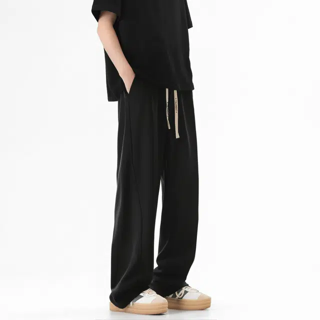 图兰朵 夏季美式复古高街潮流痞帅基础款运动简约阔腿高级感中腰垂感柔软亲肤舒适裤直筒休闲裤 男女同款