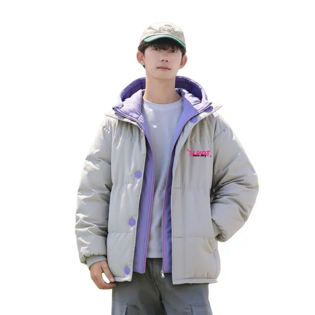 图兰朵 美式复古假两件连帽棉衣秋冬款潮牌简约字母印花百搭时尚宽松舒适保暖加厚夹外套棉服 男女同款