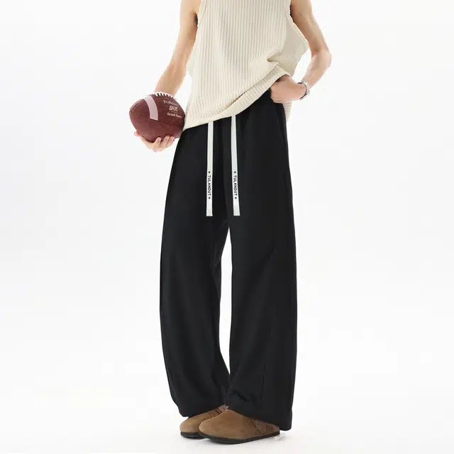 图兰朵 夏季美式冰丝薄款透气速干腰部高街扎染潮流宽松百搭直筒卫裤舒适松紧带系绳时尚运动极简风抽绳休闲裤 男女同款