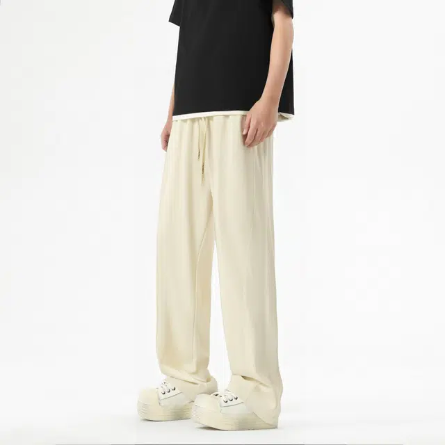 图兰朵 夏季美式复古高街潮流痞帅基础款运动简约阔腿高级感中腰垂感柔软亲肤舒适裤直筒休闲裤 男女同款