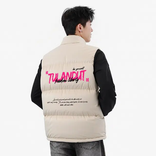 图兰朵 美式高街潮流复古简约字母印花休闲运动宽松百搭外穿舒适加厚保暖无袖坎肩立领外套棉马甲 男女同款