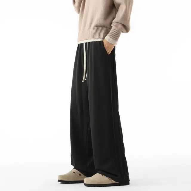 图兰朵 美式复古高街基础款系带简约卫裤宽松直筒针织运动裤巴黎柳叶弯刀裤高级感中腰显高显瘦百搭日常通勤柔软舒适休闲裤 男女同款