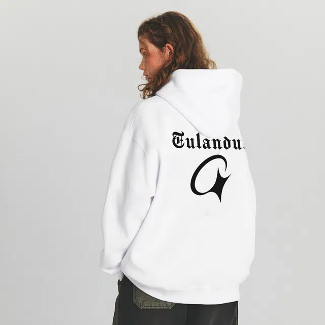 图兰朵 美式宽松休闲街头简约印花连帽落肩卫衣 男女同款