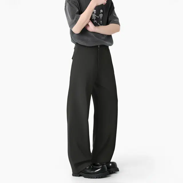 图兰朵 微喇弯刀 日系复古高街嘻哈高级感基础款纯色经典纽扣拉链阔腿中腰显高显瘦免烫垂感柔软舒适休闲裤通勤运动直筒西装裤 男女同款