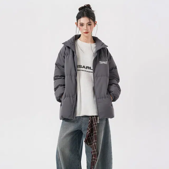 图兰朵 美式高街潮牌字母印花棉袄外套百搭休闲宽松保暖棉衣 男女同款