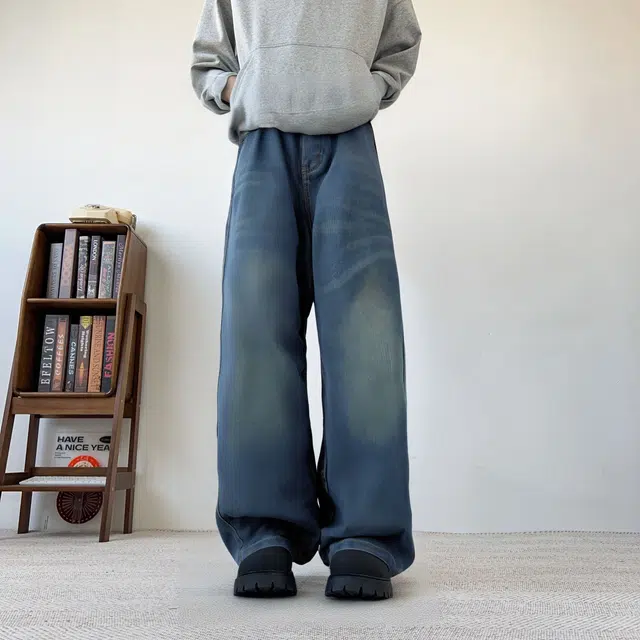 图兰朵 美式复古高街重工水洗做旧猫抓痕猫须阔腿弯刀裤高级感中腰显高显瘦柔软不硬亲肤舒适百搭日常通勤直筒牛仔裤 男女同款