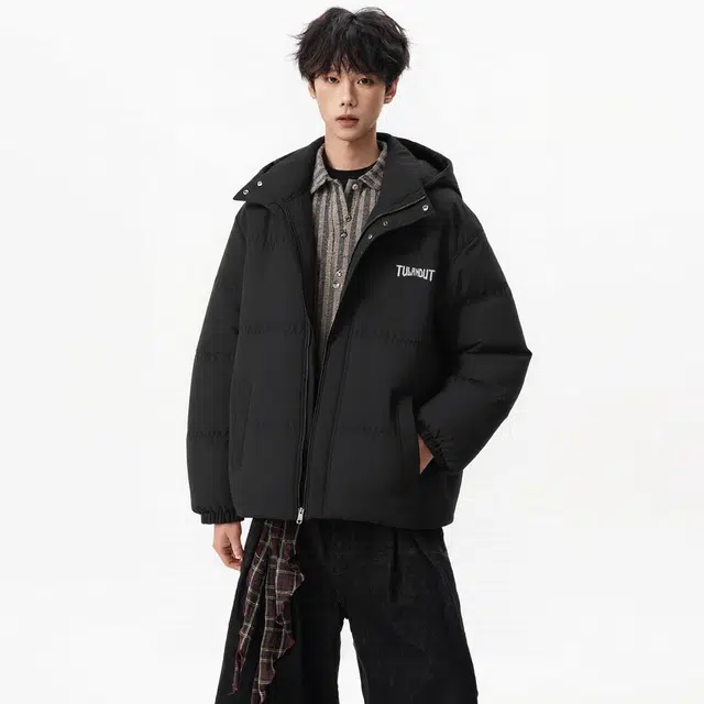 图兰朵 美式复古字母印花潮流拼接假两件舒适宽松百搭保暖外套棉服 男女同款