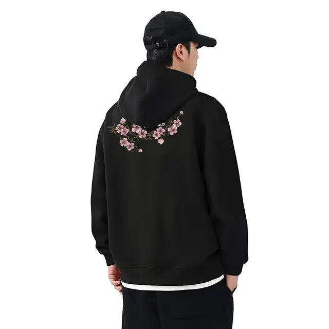 图兰朵 美式复古简约高街百搭鲜花卉宽松休闲舒适连帽衫学院运动风时尚重磅潮流卫衣 男女同款