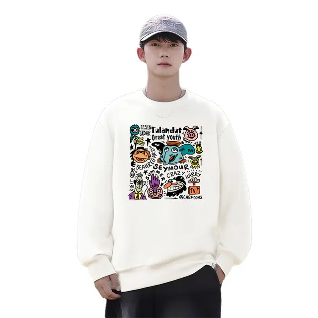 图兰朵 美式街头舒适印花圆领套头长袖时尚百搭宽松卫衣 男女同款