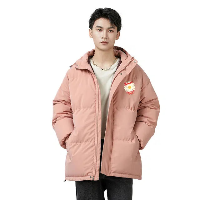 图兰朵 复古美式潮牌简约印花连帽加厚保暖舒适宽松百搭潮流高级感面包服外套棉服 男女同款