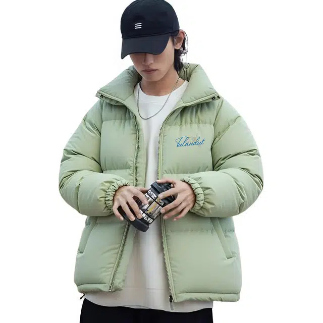 图兰朵 美式潮牌复古趣味涂鸦字母印花设计面包服时尚潮流宽松百搭舒适通勤简约纯色立领棉服 男女同款