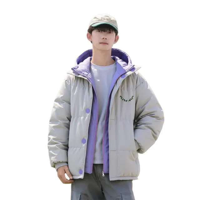 图兰朵 美式复古花束字母印花连帽秋冬款潮牌百搭时尚舒适宽松保暖假两件加厚外套棉服 男女同款