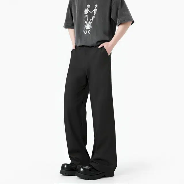 图兰朵 微喇弯刀 日系复古高街嘻哈高级感基础款纯色经典纽扣拉链阔腿中腰显高显瘦免烫垂感柔软舒适休闲裤通勤运动直筒西装裤 男女同款