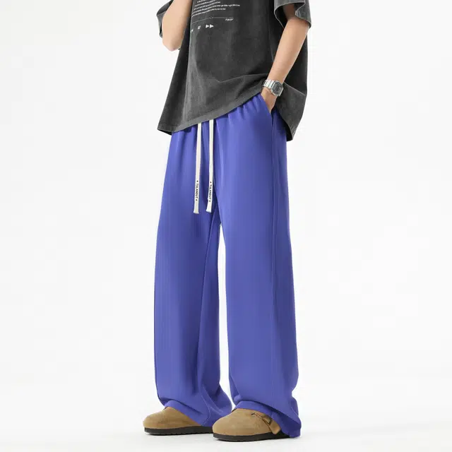 图兰朵 夏季美式复古高街潮流痞帅基础款运动简约阔腿高级感中腰垂感柔软亲肤舒适裤直筒休闲裤 男女同款