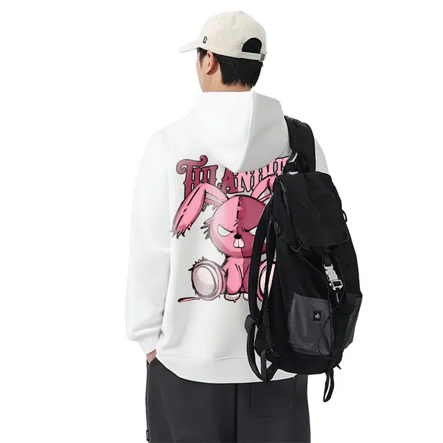 图兰朵 美式连帽舒适百搭暴躁小兔子印花休闲宽松潮牌情侣款长袖街头时尚卫衣 男女同款