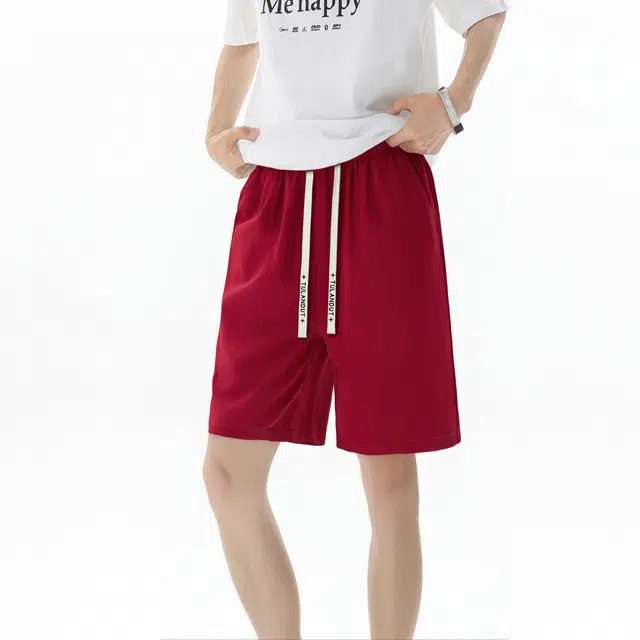 图兰朵 夏季透气美式复古高街基础款纯色简约字母系带垂感柔软舒适百搭中腰显高通勤休闲短裤 男女同款