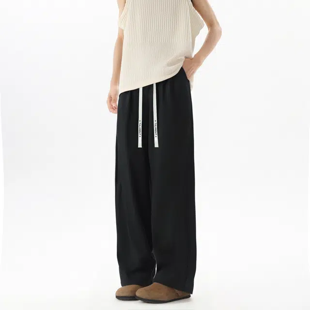 图兰朵 夏季美式冰丝薄款透气速干腰部高街扎染潮流宽松百搭直筒卫裤舒适松紧带系绳时尚运动极简风抽绳休闲裤 男女同款