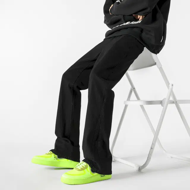 图兰朵 美式复古纯色高街水洗做旧中腰高级感修身弹力垂感柔软不硬通勤百搭阔腿牛仔裤 男女同款