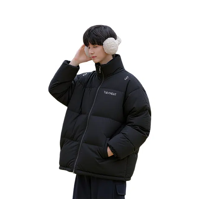 图兰朵 美式复古字母立领纯色时尚潮流百搭休闲面包服加厚舒适保暖防风防寒棉服 男女同款