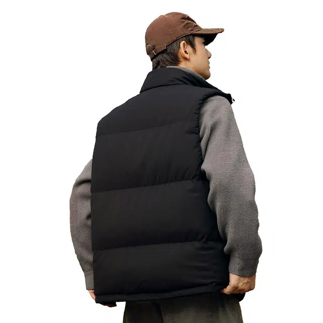 图兰朵 美式潮牌复古学院风纯色立领字母印花无袖保暖背心外套潮流宽松百搭日常通勤加厚舒适休闲棉马甲 男女同款