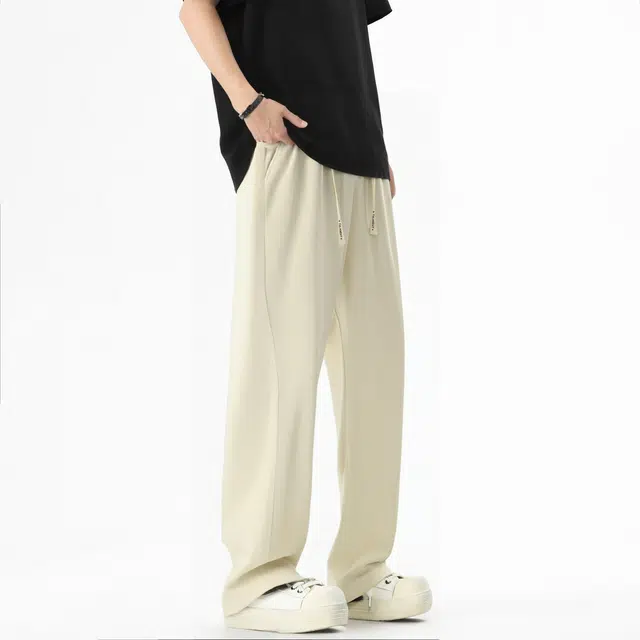 图兰朵 夏季美式复古高街潮流痞帅基础款运动简约阔腿高级感中腰垂感柔软亲肤舒适裤直筒休闲裤 男女同款