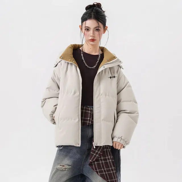 图兰朵 美式复古潮流拼接假两件舒适宽松休闲百搭保暖外套棉服 男女同款