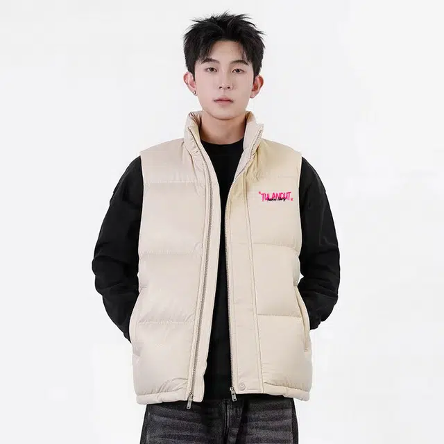 图兰朵 美式高街潮流复古简约字母印花休闲运动宽松百搭外穿舒适加厚保暖无袖坎肩立领外套棉马甲 男女同款