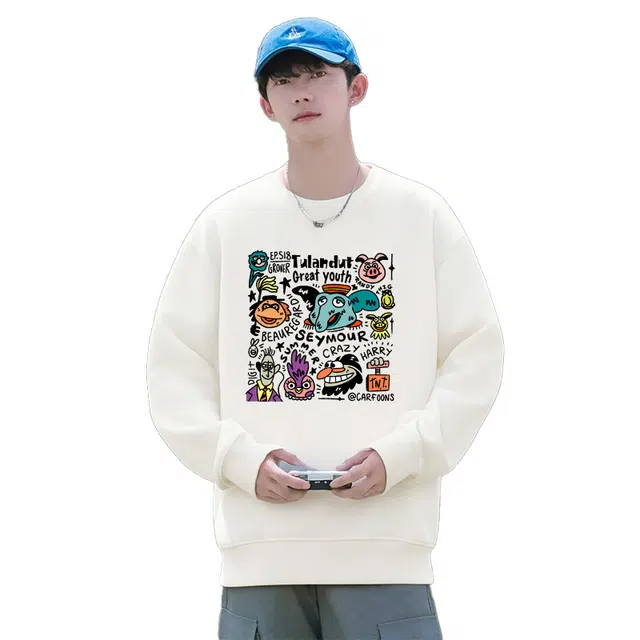 图兰朵 美式街头舒适印花圆领套头长袖时尚百搭宽松卫衣 男女同款