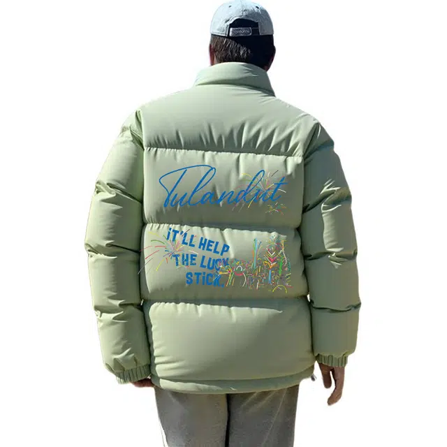 图兰朵 美式潮牌复古趣味涂鸦字母印花设计面包服时尚潮流宽松百搭舒适通勤简约纯色立领棉服 男女同款