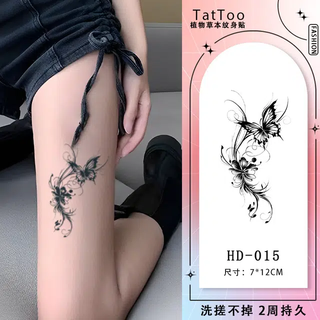 轻迎  性感黑化蝴蝶网红款锁骨手臂草本果汁纹身贴半永久防水持久不反光