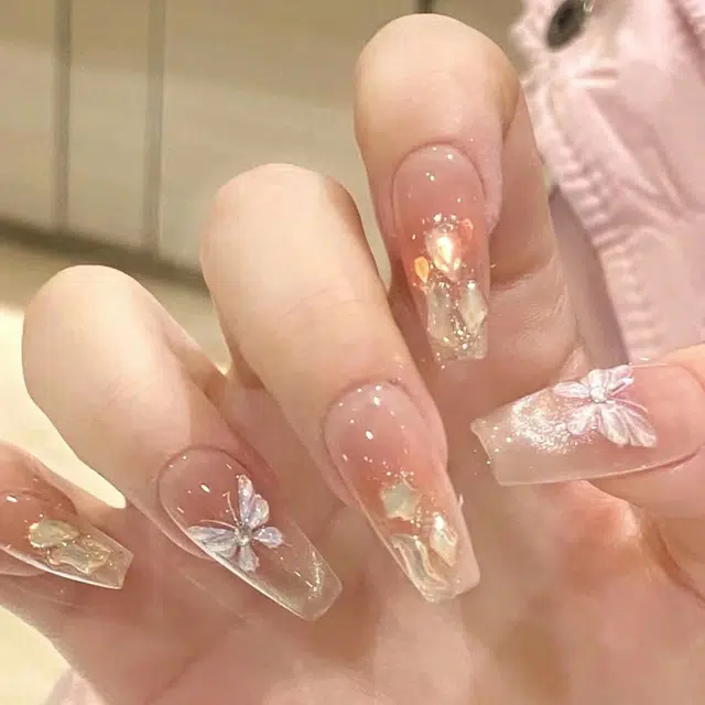 轻迎 蝴蝶极光钻石  穿戴甲 中梯橘色纯色 纯欲