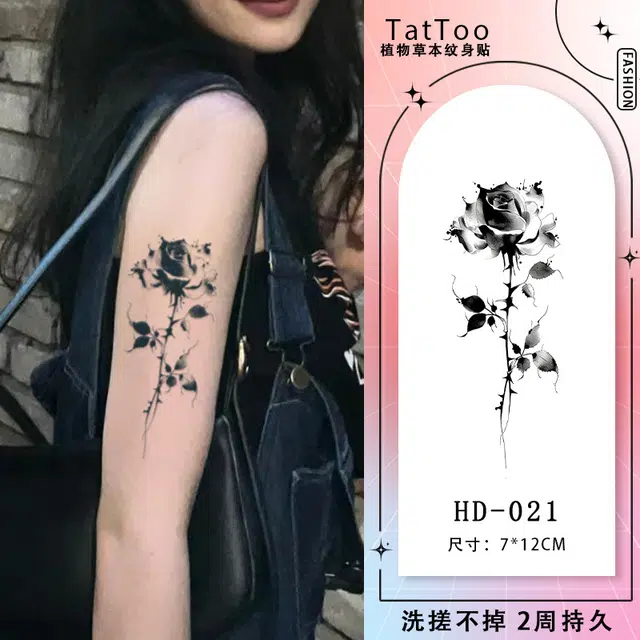 轻迎  草本果汁贴玫瑰花鲜花纹身半永久花朵花臂手臂防水持久纹身贴纸