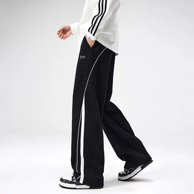 帝狼牛 美式高街直筒潮牌拼接宽松针织卫裤休闲裤 男女同款