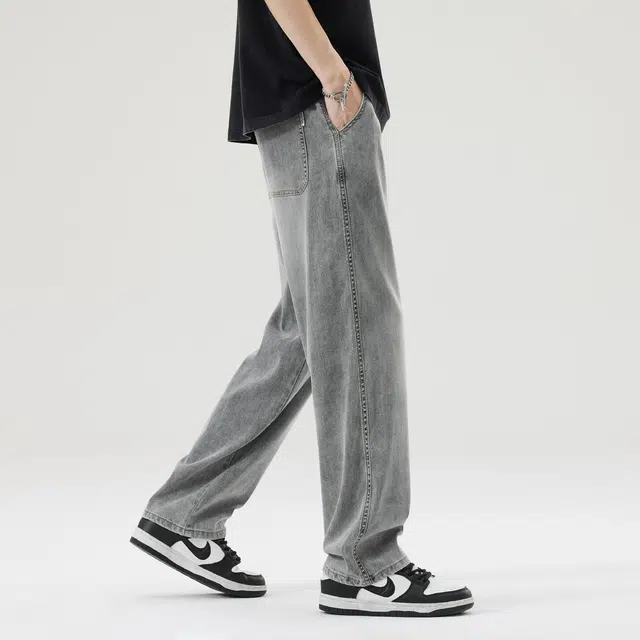 帝狼牛 美式复古高街水洗做旧基础款舒适亲肤透气直筒通勤百搭废土风垂感时尚休闲中腰宽松简约牛仔裤 男女同款