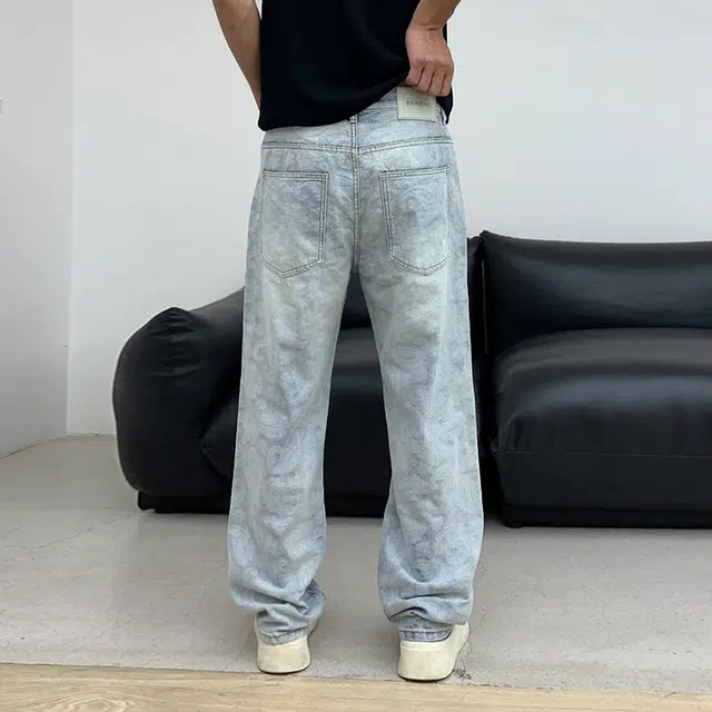 帝狼牛 潮流时尚美式复古宽松直筒百搭简约休闲满印设计高级小众舒适棉质面料高街长裤牛仔裤 男女同款