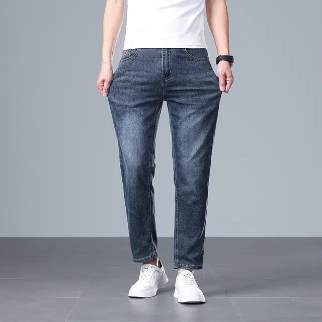 帝狼牛 潮流直筒舒适显瘦弹力合体宽松商务休闲九分时尚百搭牛仔裤 男女同款