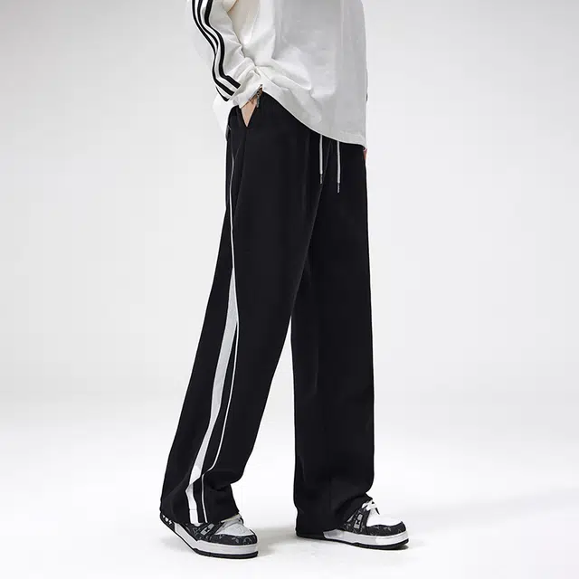 帝狼牛 美式高街直筒潮牌拼接宽松针织卫裤休闲裤 男女同款
