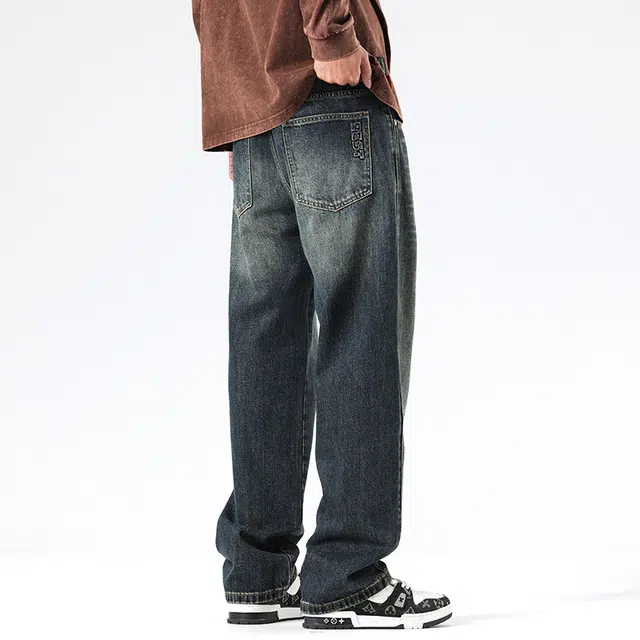 帝狼牛 高端水洗百搭薄款简约潮流宽松直筒中腰日常通勤牛仔裤 男女同款