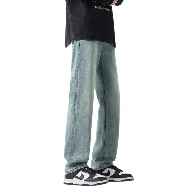 帝狼牛 美式高街复古水洗渐变基础款简约宽松舒适柔软百搭休闲垂感直筒牛仔裤 男女同款