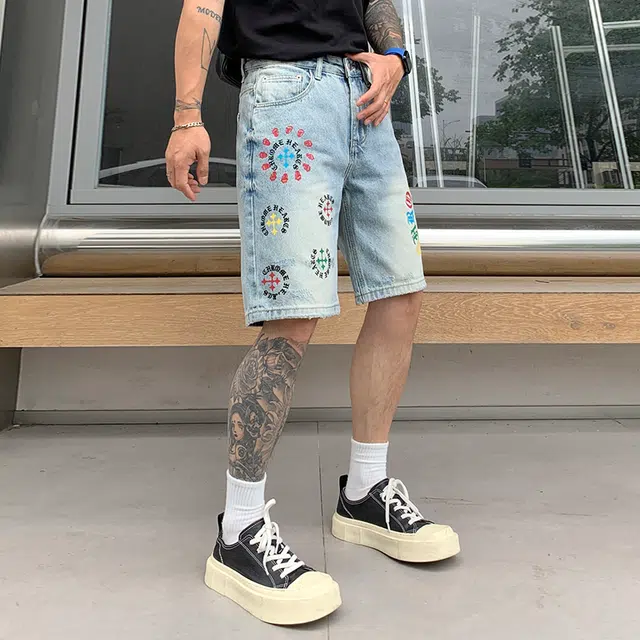 帝狼牛 潮牌五分复古宽松时尚百搭简约牛仔短裤 男女同款