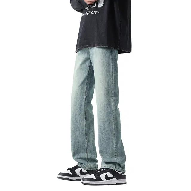 帝狼牛 美式高街复古水洗渐变基础款简约宽松舒适柔软百搭休闲垂感直筒牛仔裤 男女同款