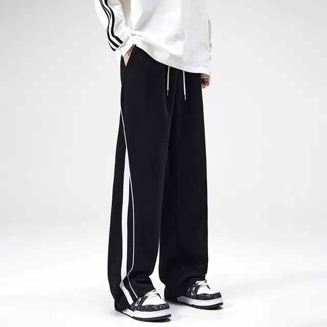 帝狼牛 美式高街直筒潮牌拼接宽松针织卫裤休闲裤 男女同款
