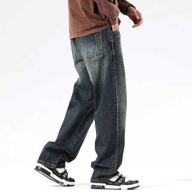 帝狼牛 高端水洗百搭薄款简约潮流宽松直筒中腰日常通勤牛仔裤 男女同款