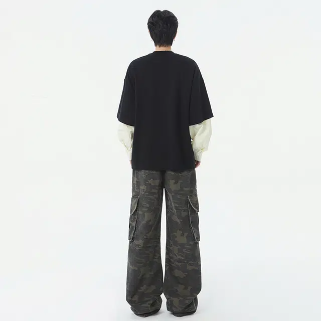 帝狼牛 美式高街迷彩多口袋休闲机能复古直筒微喇牛仔裤 男女同款