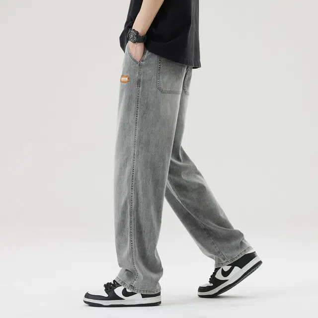 帝狼牛 美式复古高街水洗做旧基础款舒适亲肤透气直筒通勤百搭废土风垂感时尚休闲中腰宽松简约牛仔裤 男女同款