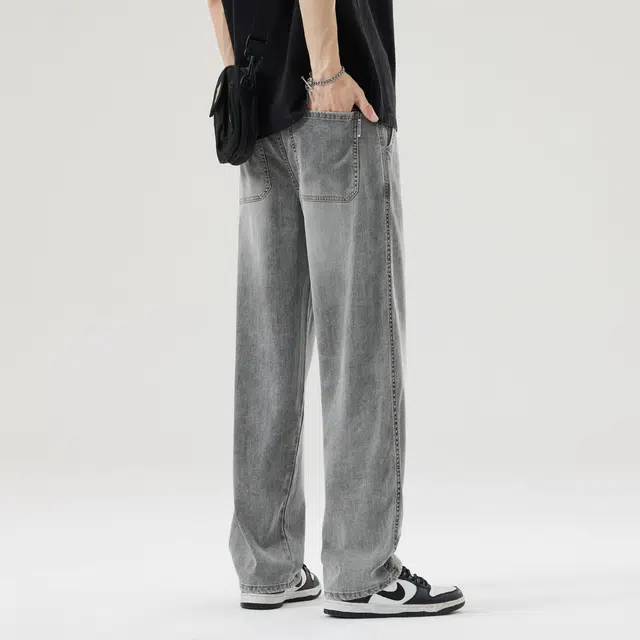 帝狼牛 美式复古高街水洗做旧基础款舒适亲肤透气直筒通勤百搭废土风垂感时尚休闲中腰宽松简约牛仔裤 男女同款