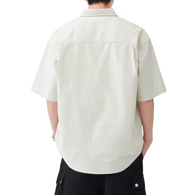 帝狼牛 日系纯色极简风潮流运动透气宽松通勤百搭短袖衬衫 男女同款