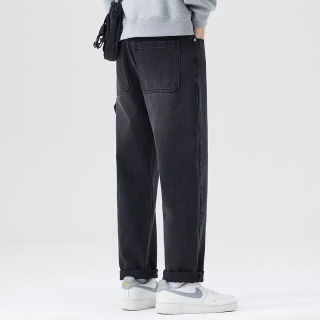 帝狼牛 复古水洗做旧宽松直筒美式潮牌高街风时尚百搭帅气潮流休闲牛仔裤 男女同款