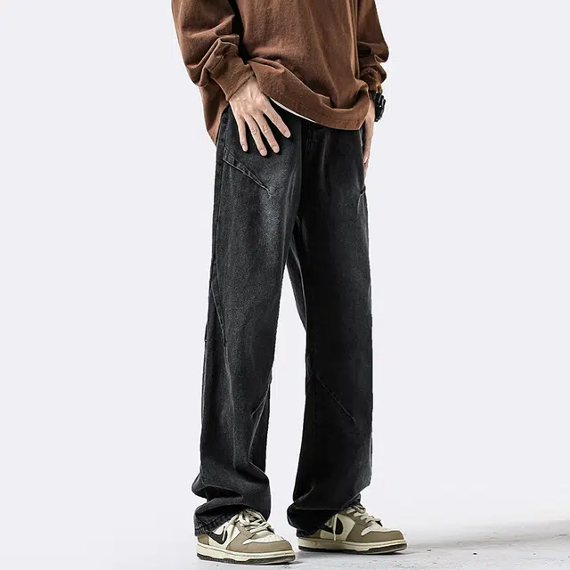 帝狼牛 美式复古学院风小众水洗设计宽松休闲舒适百搭垂感潮牌阔腿牛仔裤 男女同款